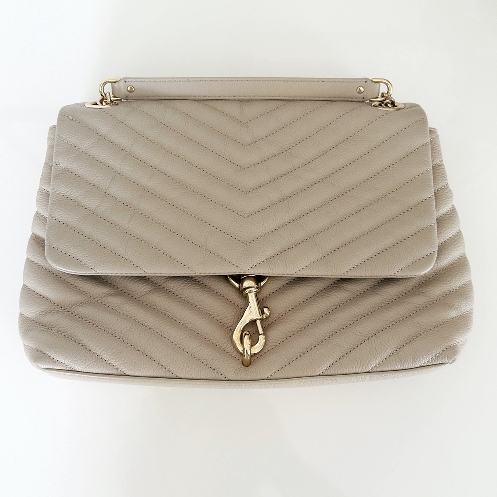 Rebecca Minkoff Edie Leather Shoulder Flap Handbag in Tahini-Light gold hardware